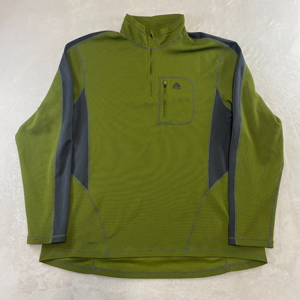 Nike ACG Waffle Thermal Shirt Mens XXL Green 1/4 Zip Mock Long Sleeve Pullover